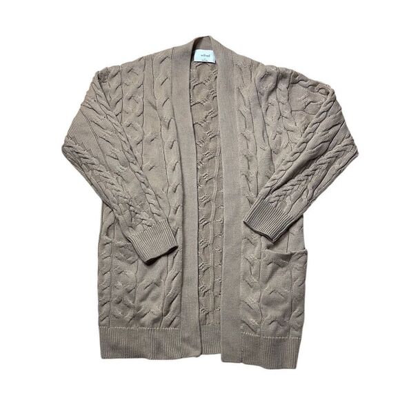 Aritzia Wilfred 100% Merino Wool Longline Fisherman Knit Open Tan Cardigan XS - Picture 4 of 9